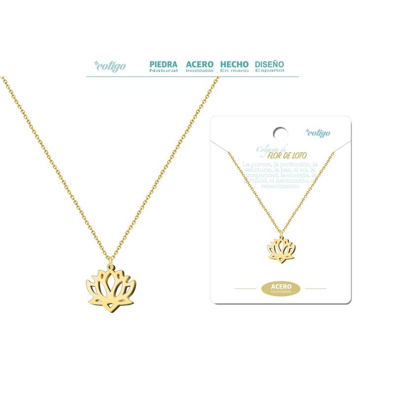 Colgante Flor De Loto Acero Dorado - Coleccion Colgantes amuletos